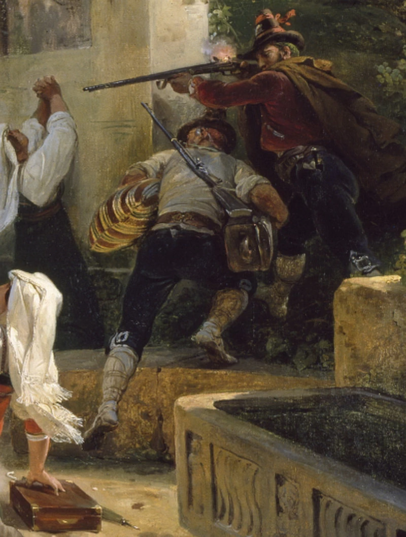  191-truppe pontificie sorprendono briganti.-dettaglio-Collezione Wallace, Londra 